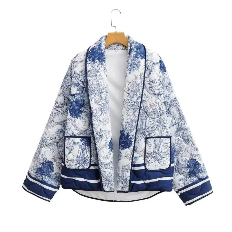 Women's down jacket with floral design and stylish pockets Lune London
