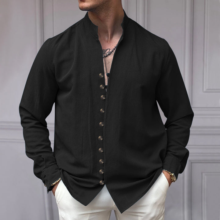Men's long sleeve shirt with high collar and fashionable button details Lune London