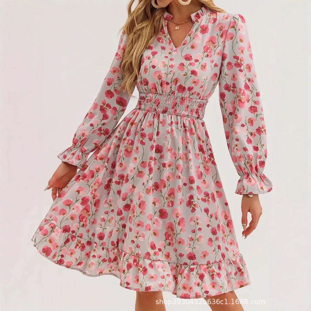 Floral print mini dress for women with voluminous sleeves and an elastic waist Lune London