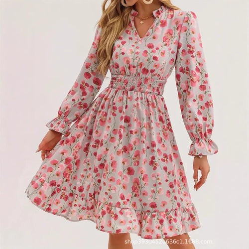 Floral print mini dress for women with voluminous sleeves and an elastic waist Amarae