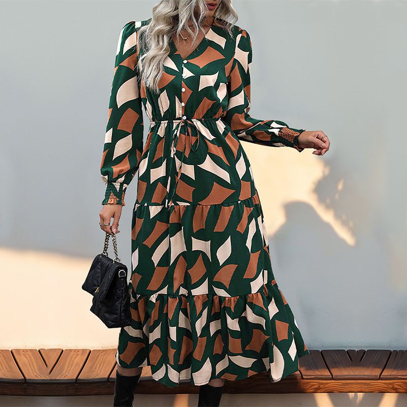 Maxi dress for women with voluminous skirt and refined tied belt Lune London