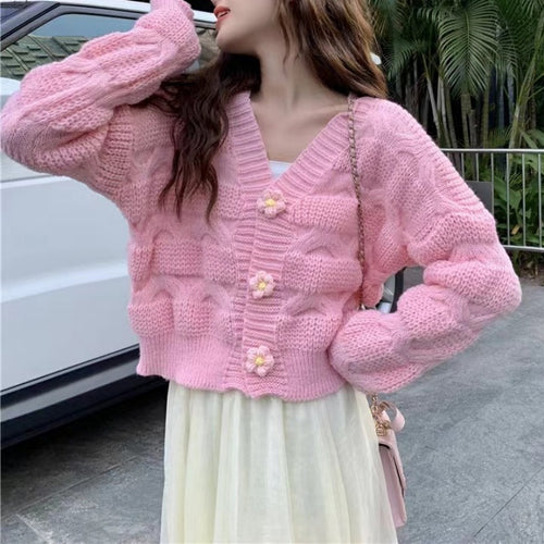 Ladies comfortable knit cardigan with cable pattern and button details Amarae