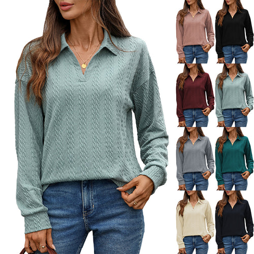 Long sleeve polo shirt for women with structured knitted surface Amarae