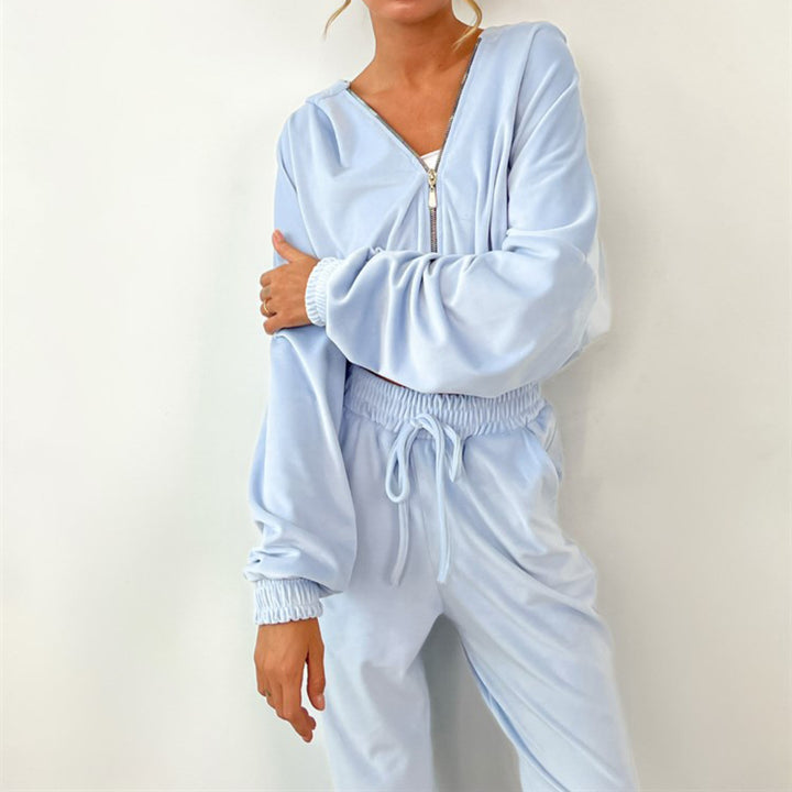 Women's fleece tracksuit with high collar and adjustable waistband Lune London