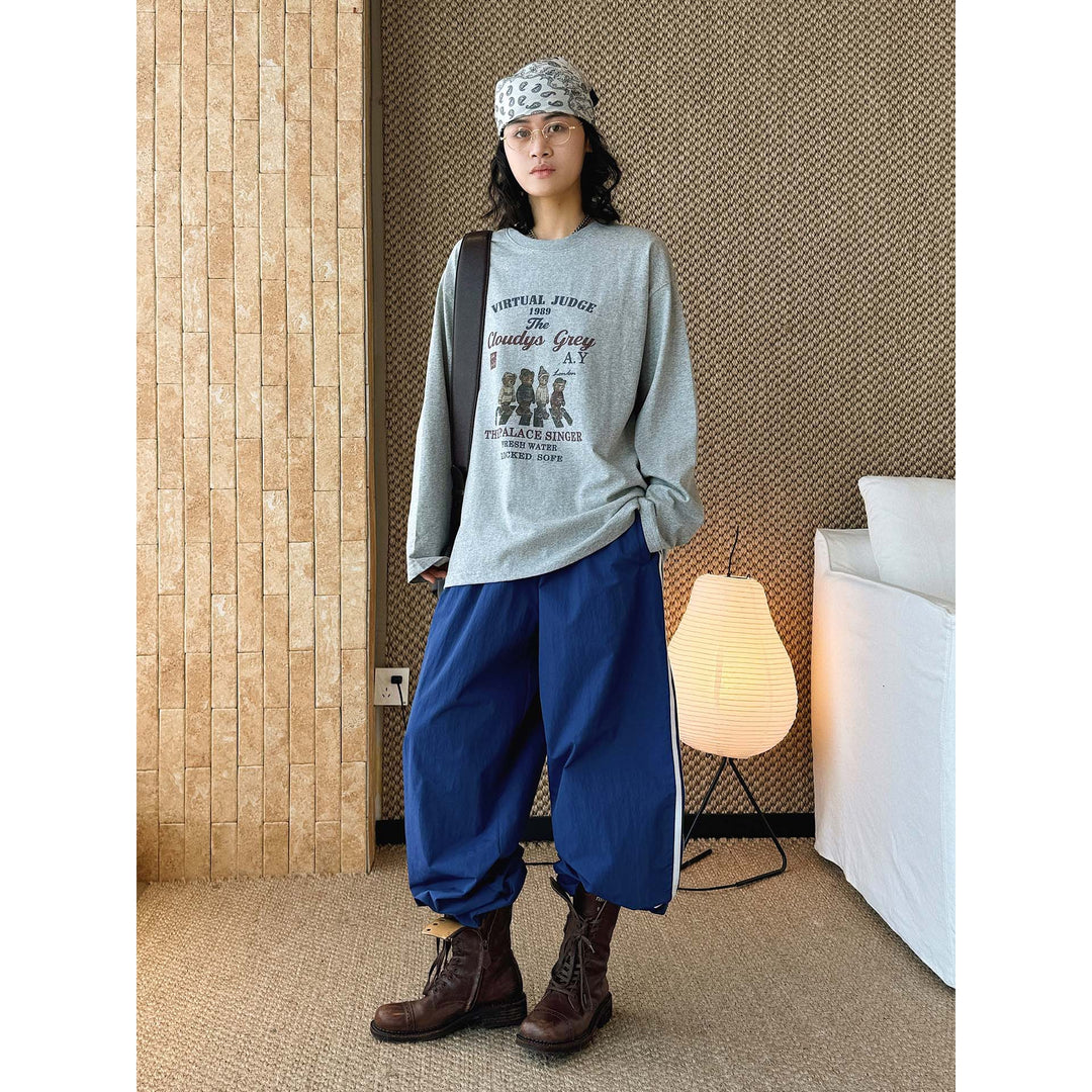Women's loose-fitting cotton blend sweatshirt with vintage print and drop shoulder Amarae