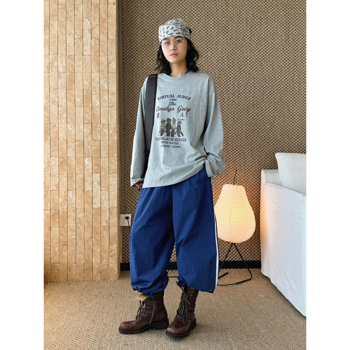 Women's loose-fitting cotton blend sweatshirt with vintage print and drop shoulder Amarae