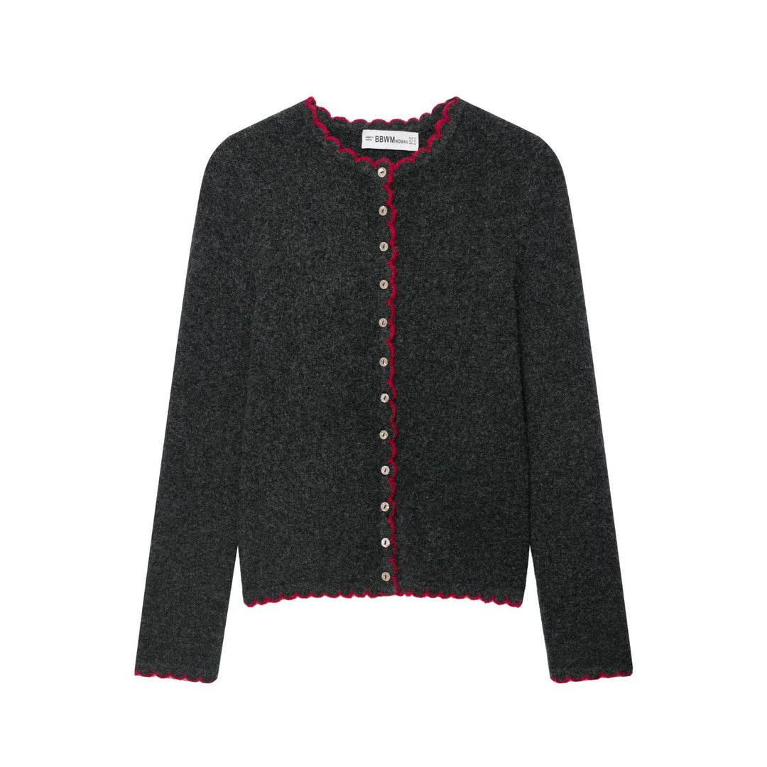 Ladies fine knit cardigan with shell edge and mother-of-pearl buttons Amarae