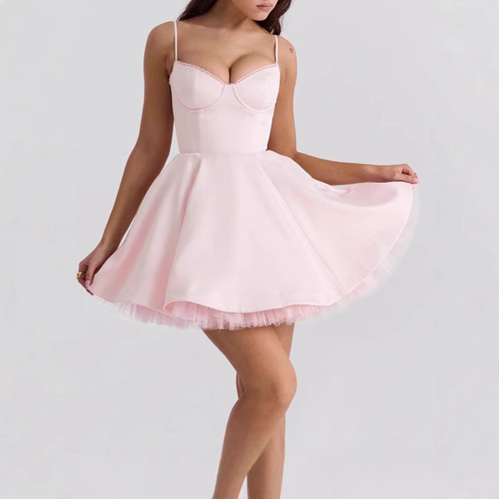 Skater dress for women with delicate spaghetti straps and an elegant corset waist Lune London