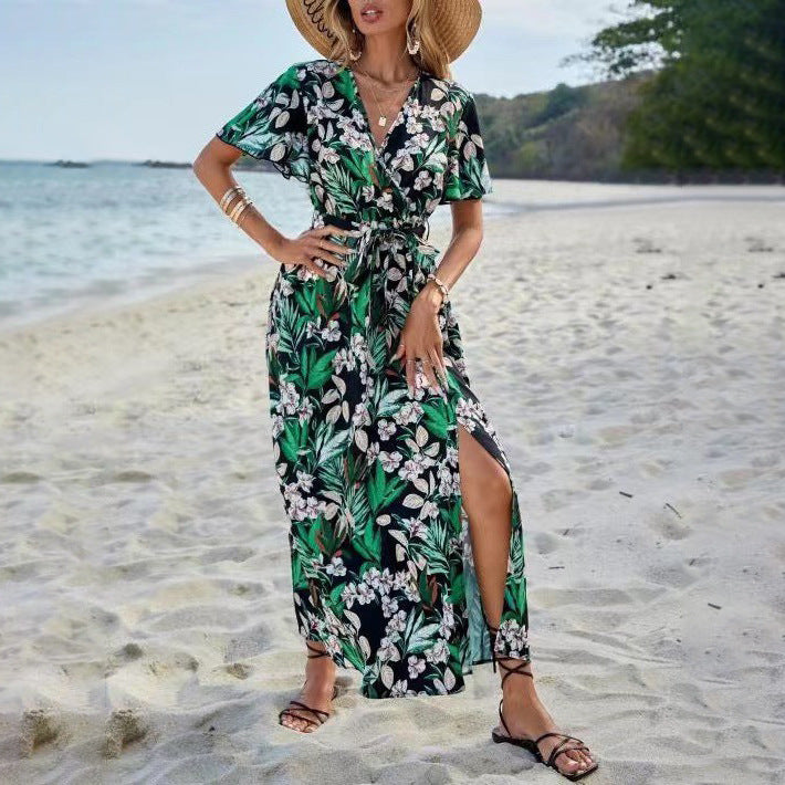 Chic Women's Floral Pattern Viscose Maxi Dress 1751507051