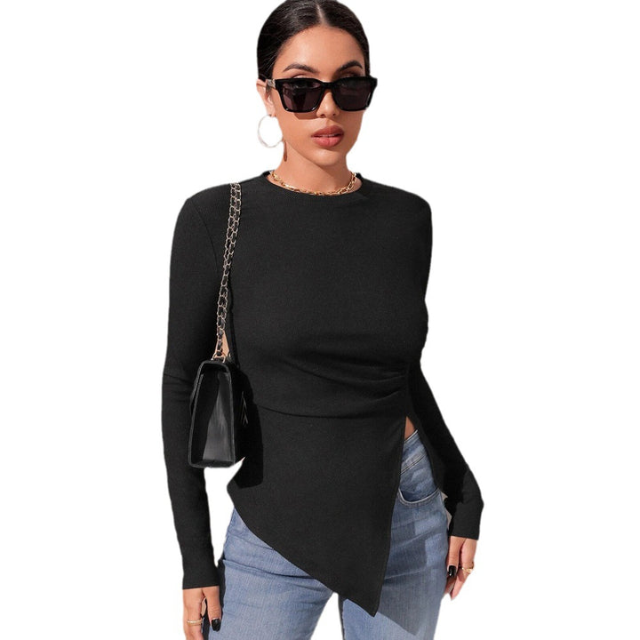 Blouse enveloppante à manches longues pour femmes avec coupe asymétrique et volants élégants Chic & Stil