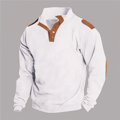 Casual men's sweater with a trendy button placket and reinforced shoulders Amarae