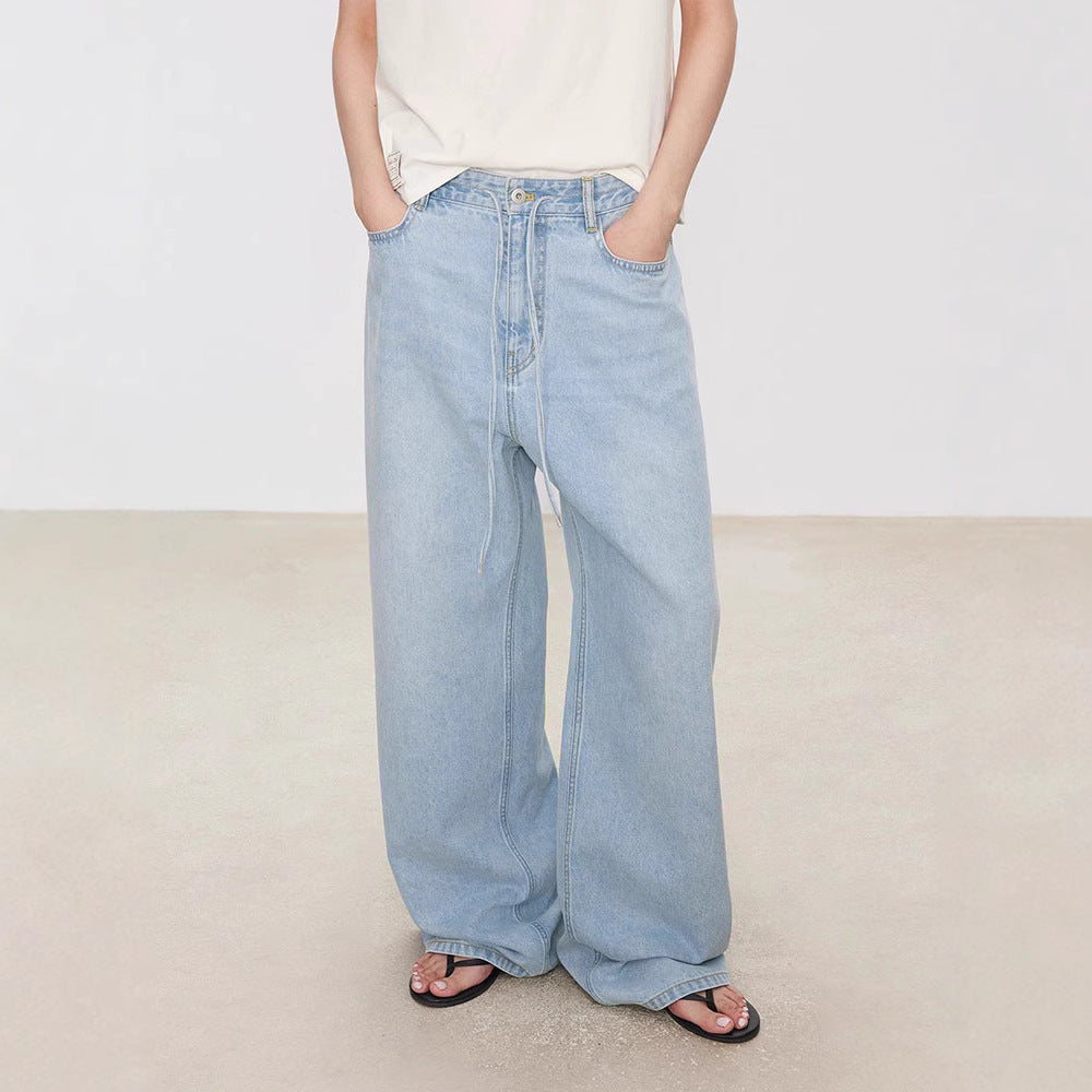 Culotte en denim à coupe ample pour femmes avec taille haute et bande élastique