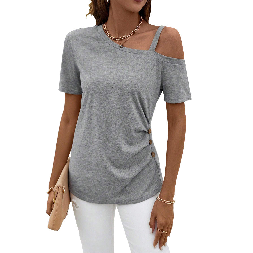 Top asymétrique pour femmes avec des manches courtes et des détails de boutons élégants Chic & Stil