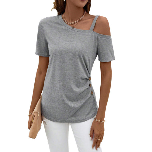 Top asymétrique pour femmes avec des manches courtes et des détails de boutons élégants Chic & Stil