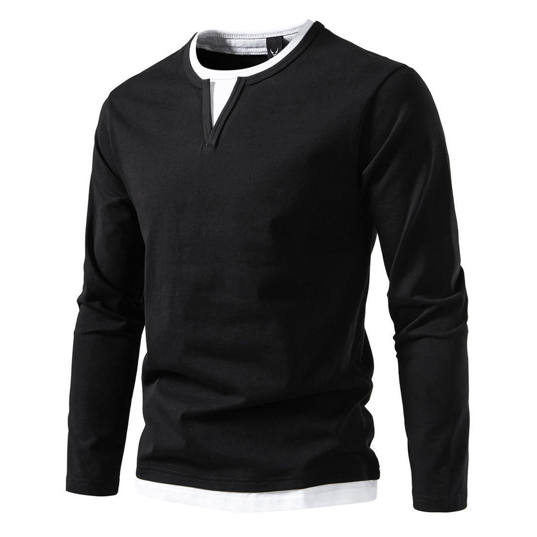 Men's long sleeve shirt with a modern V-neck and trendy overlay details Lune London