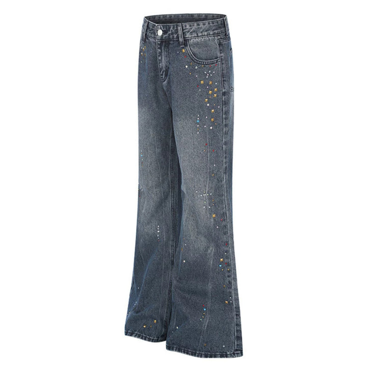 Women High-Waist Flared Jeans with Pearl and Stud Decoration Amarae