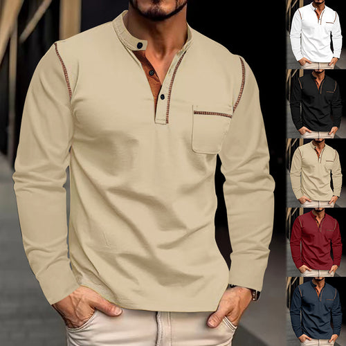 Fashionable long-sleeve shirt for men with contrasting details and a chest pocket Amarae
