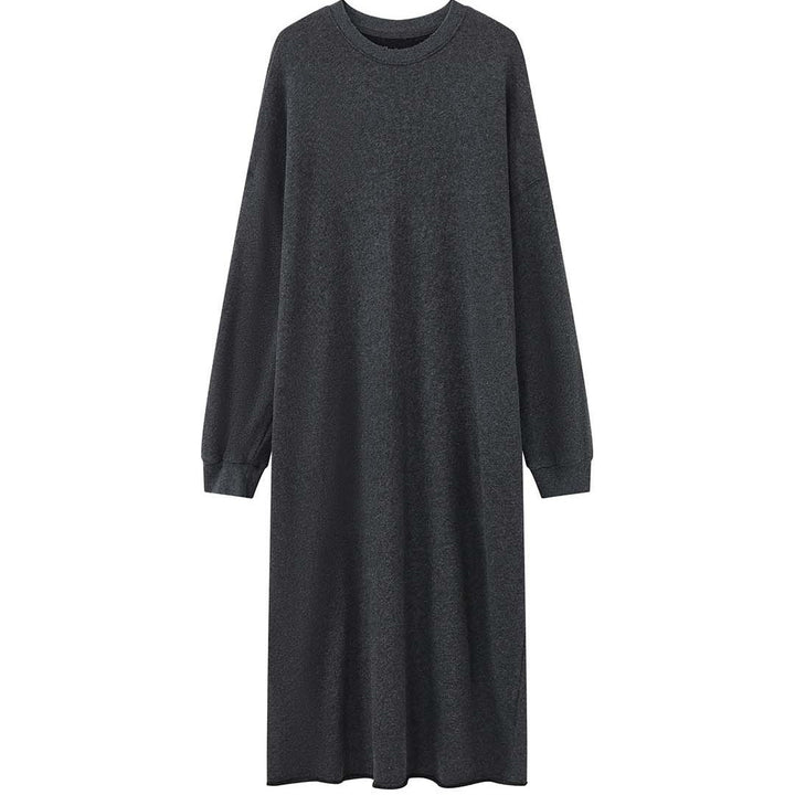 Women's Casual Midi Dress Made of Fine Knit with Round Neckline and Raw Hem