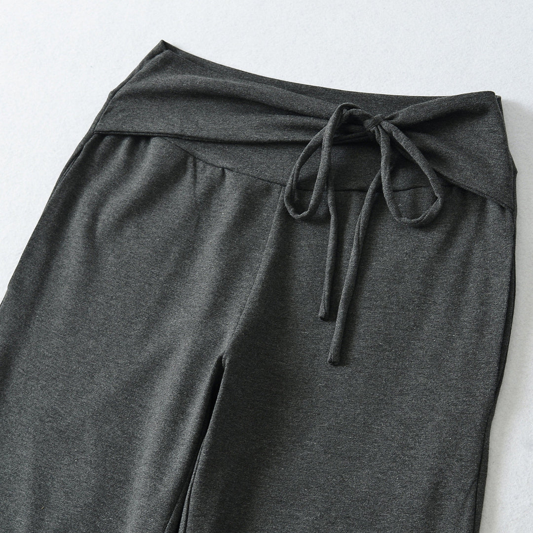 Women's Wide Jersey Lounge Pants with Folded Waistband and Drawstring Amarae