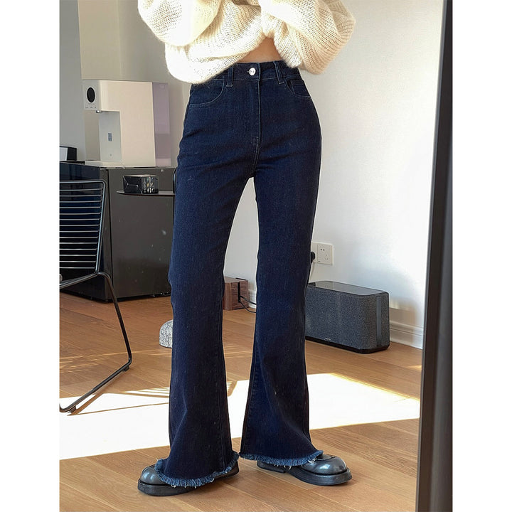 Ladies High-Waist Flared Jeans with Light Bootcut and Frayed Hem Amarae