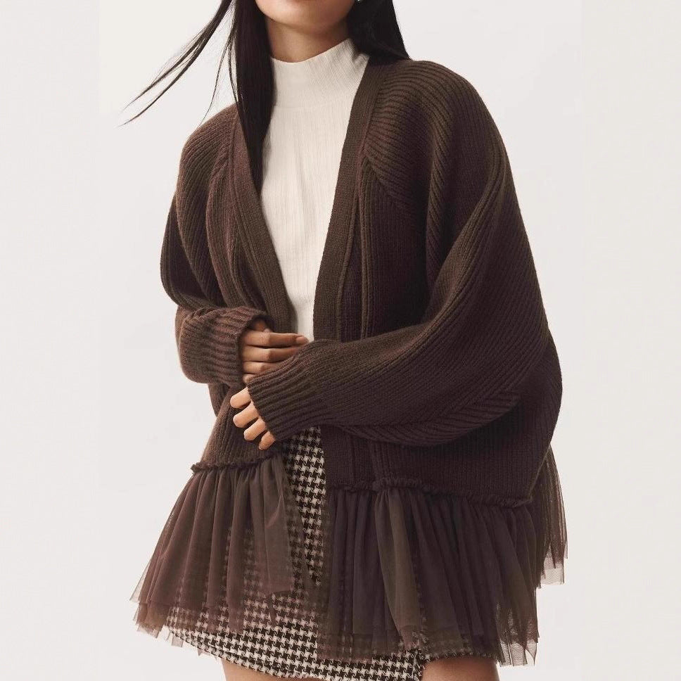 Casual knitted sweater for women with tulle hem Lune London