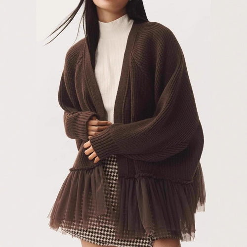 Casual knitted sweater for women with tulle hem Amarae