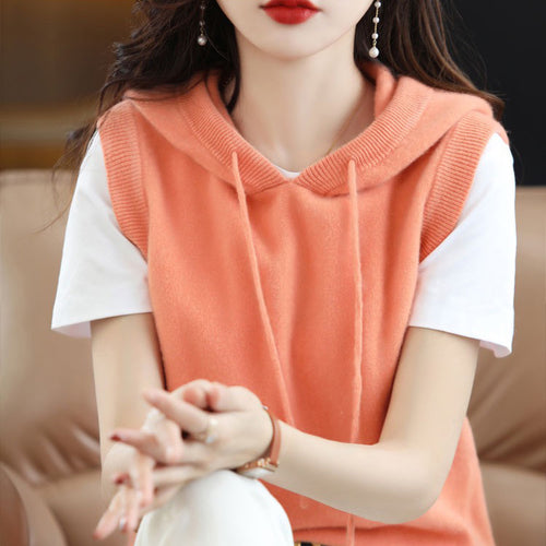 Women's hoodie with sleeveless design and elegant V-neck Amarae
