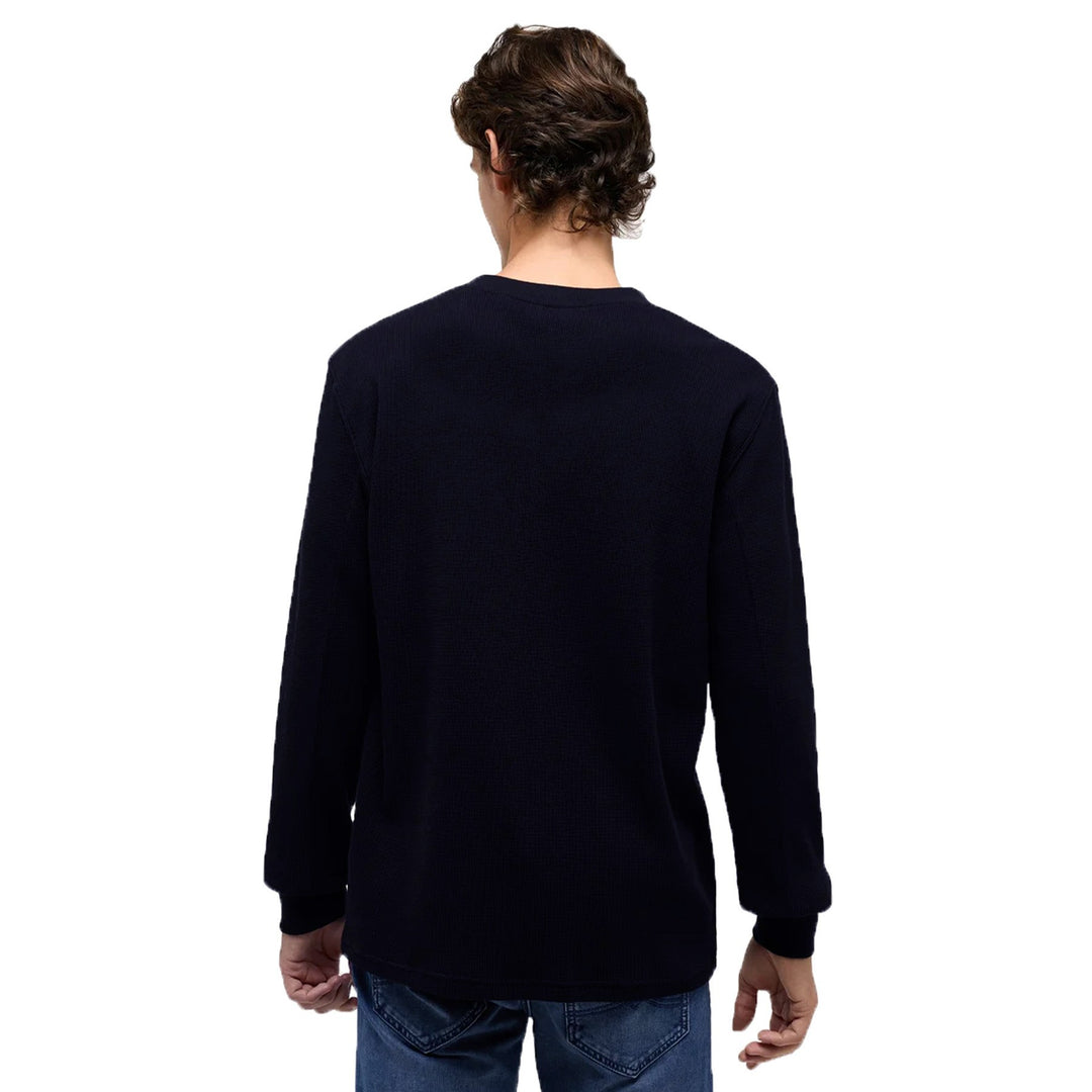 Men's long sleeve Henley shirt with structured design and practical chest pocket Lune London