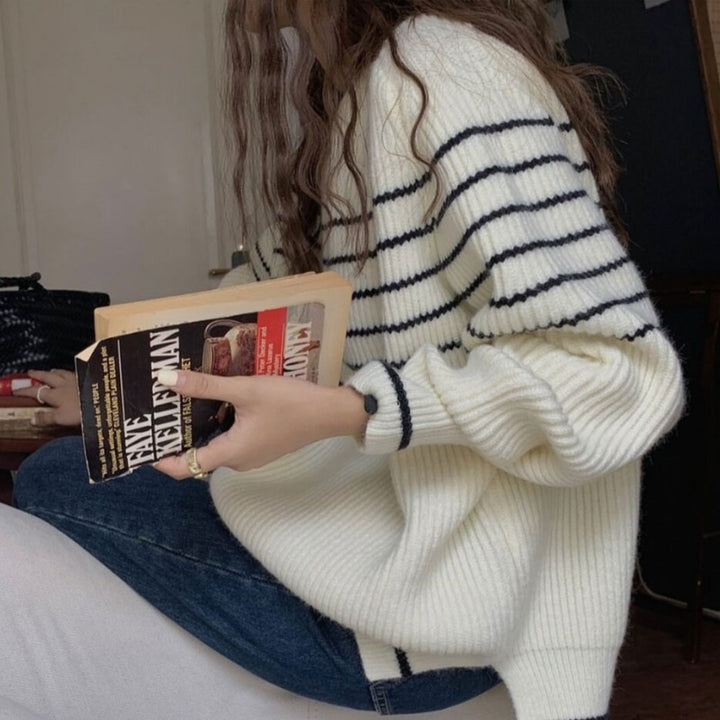 Pull en tricot épais pour femme avec design rayé et coupe décontractée Chic & Stil
