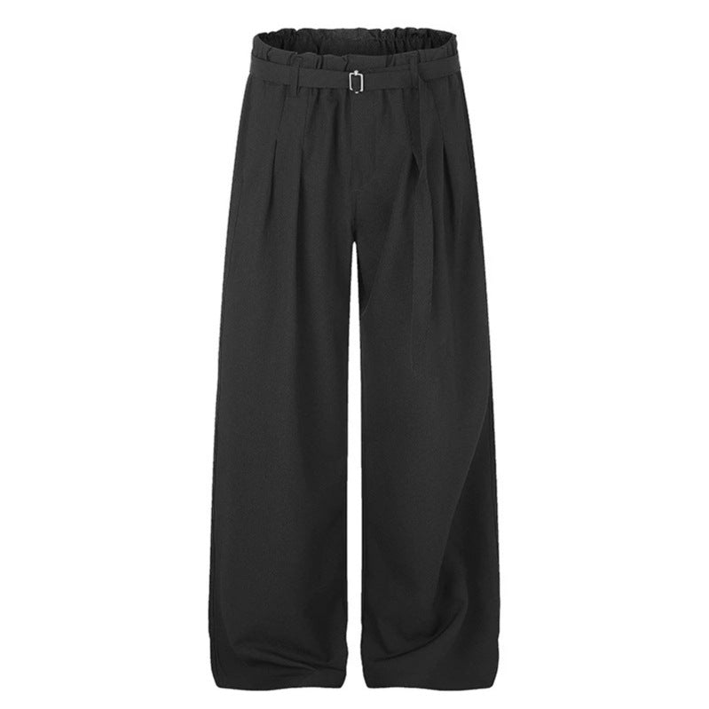 Ladies Wide High-Waist Palazzo Pants with Paperbag Waist, Pleats and Ties Belt Amarae