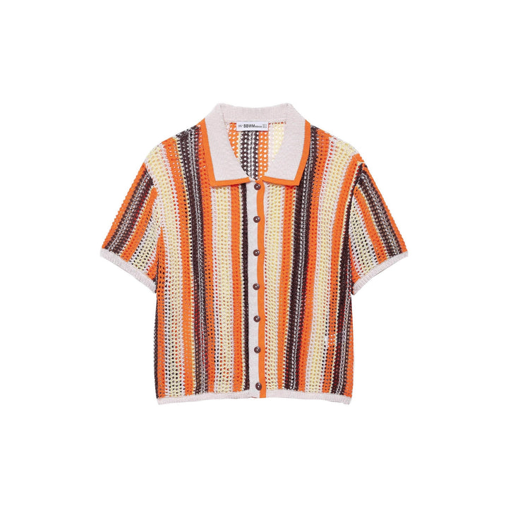 Thick knit shirt for women with short sleeves and contrasting stripes Lune London