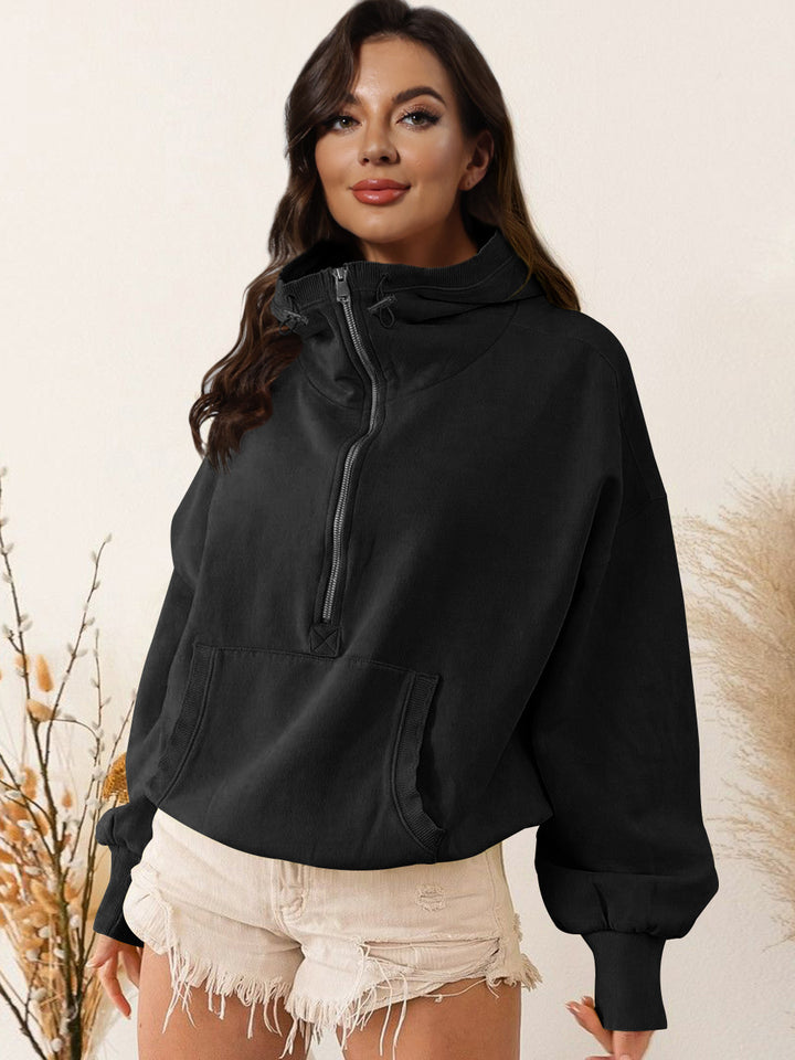 Urban hoodie for women with half zipper and practical kangaroo pocket Lune London