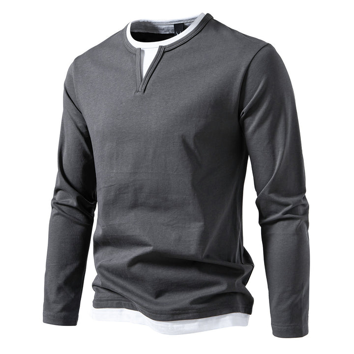 Men's long sleeve shirt with a modern V-neck and trendy overlay details Lune London