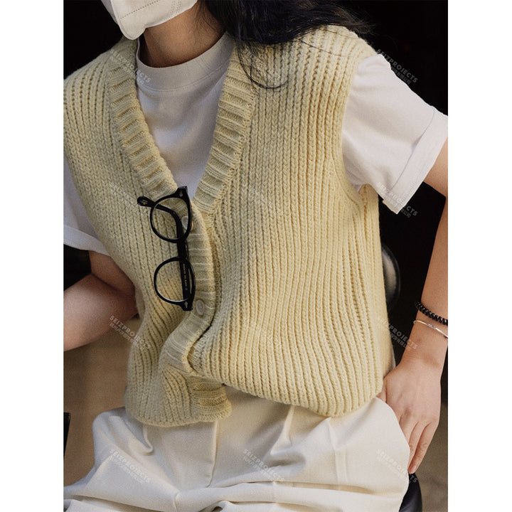 Women's Ribbed Knit Vest with V-Neck and Button Closure Amarae