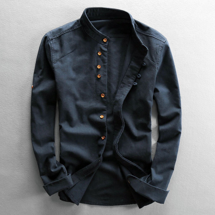 Men's Stand Collar Shirt with Hidden Button Placket and Modern Details Amarae