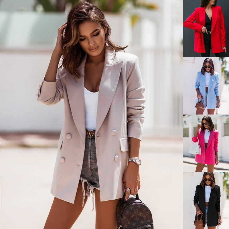 Dames élégant blazer surdimensionné avec fermeture à double boutonnage et finition soyeuse Chic & Stil