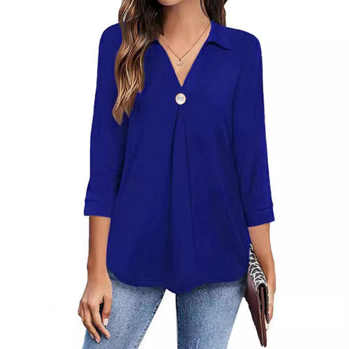 Long sleeve blouse for women with an elegant V neck and decorative pleats Amarae