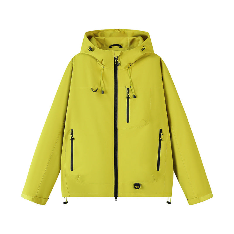 Outdoor technical jacket for women with waterproof material and adjustable hood system Lune London