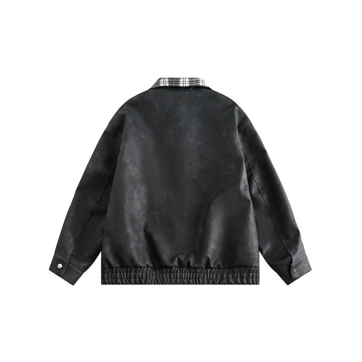 Men's suede look bomber jacket with checked shirt collar, flap pockets, and elastic hem Amarae