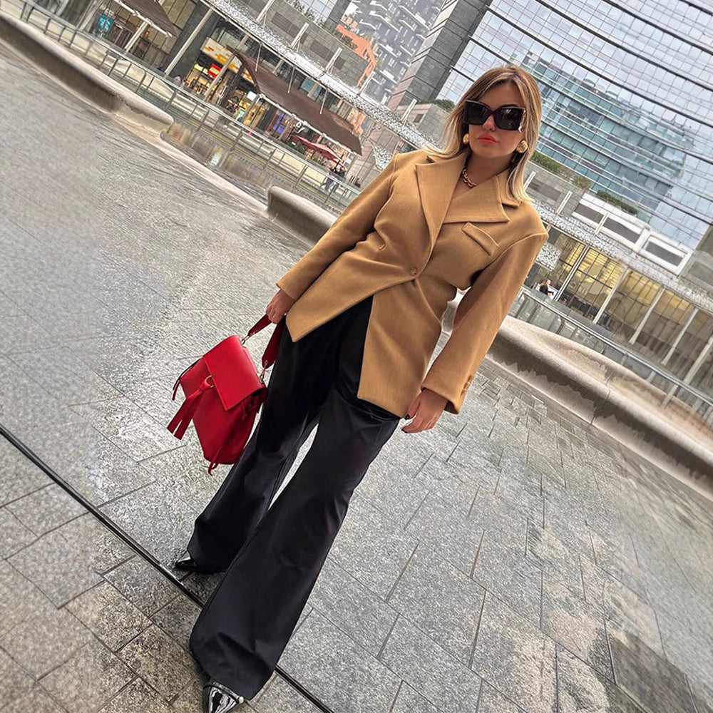 Women's Tailored Wool Blend Blazer with Emphasized Waist and Distinctive Shoulder Area Amarae