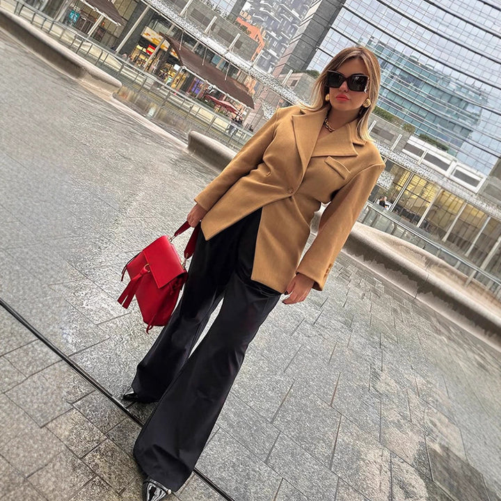 Women's Tailored Wool Blend Blazer with Emphasized Waist and Distinctive Shoulder Area Amarae