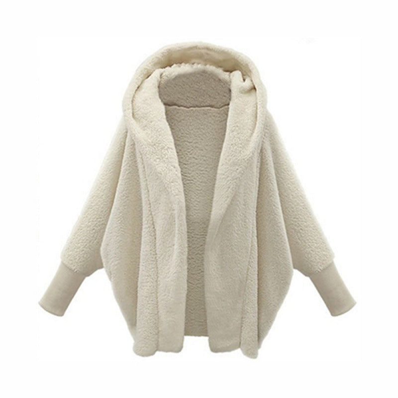 Women's Cozy Oversized Hoodie Cardigan made of Teddy Fleece with Bat Sleeves Amarae