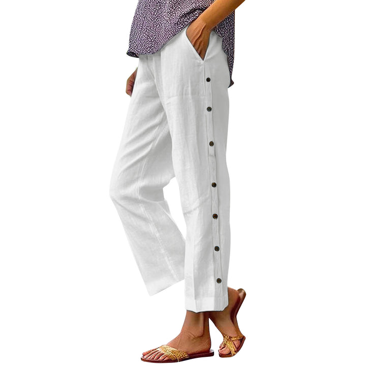Women Lightweight and Breezy Summer Pants with Side Buttons Lune London