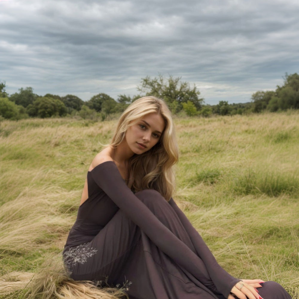 Robe maxi élégante à manches longues pour femmes en jersey doux avec une coupe ajustée Chic & Stil