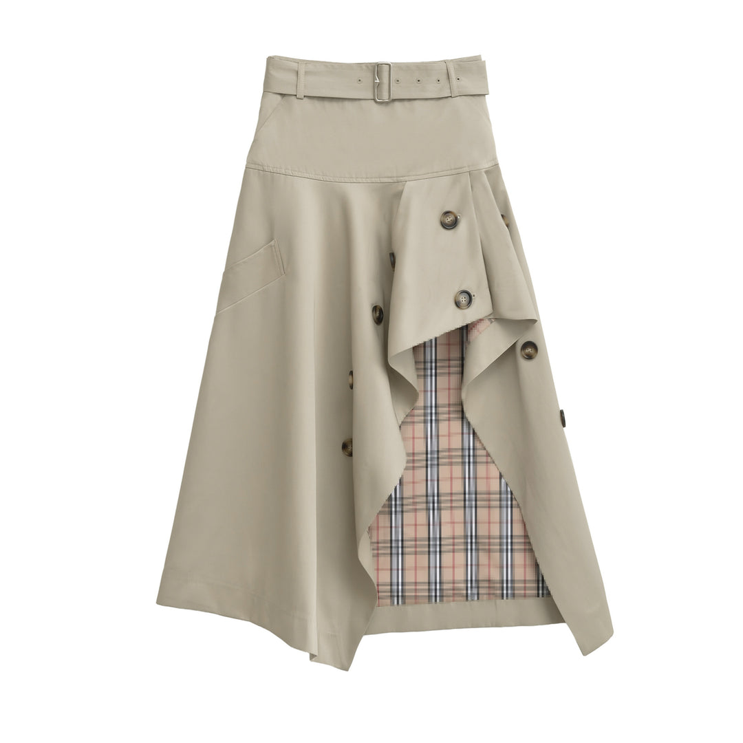 Women's Asymmetrical Trench Skirt with Waist Belt and Decorative Buttons Amarae
