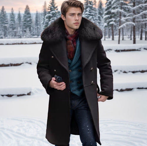 Men's Elegant Wool Jacket with Faux Fur Collar Amarae