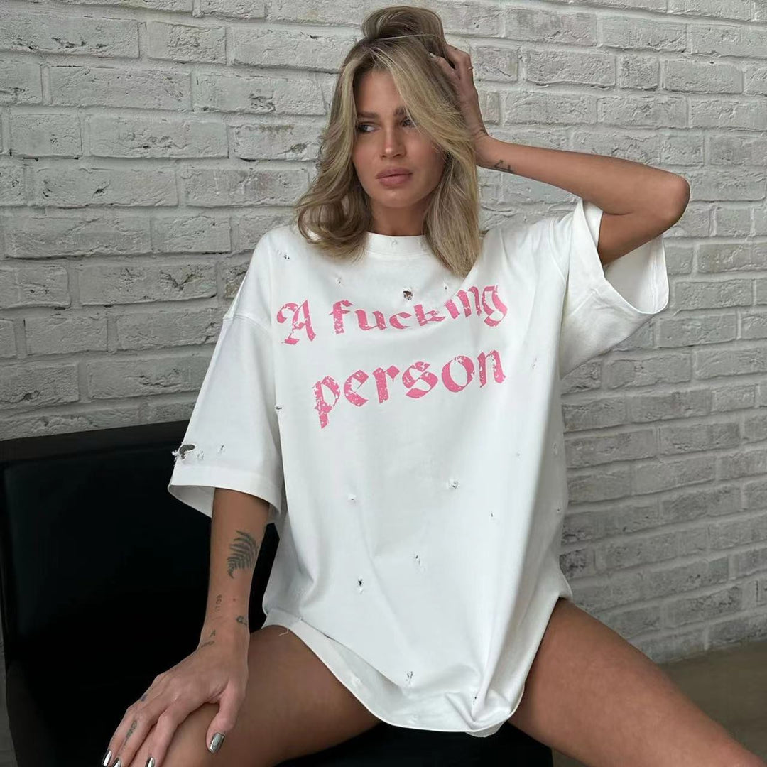 Oversized t-shirt for women with trendy ripped details Lune London