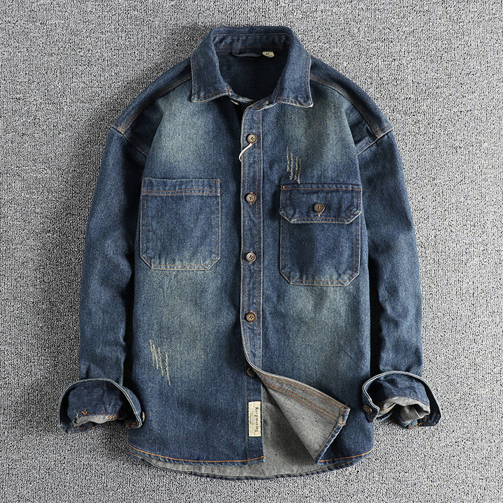 Men's denim shirt with flap pockets and vintage design Lune London