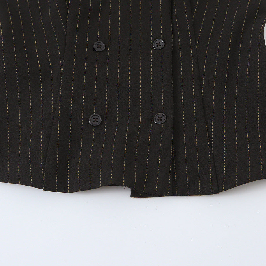 Women Tailored Short Sleeve Waistcoat with Pinstripes and Double Button Placket Amarae