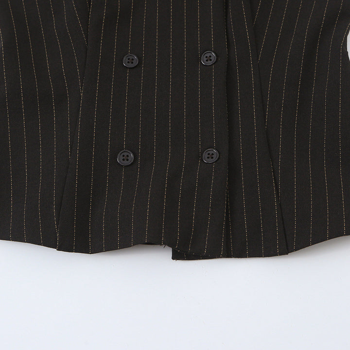 Women Tailored Short Sleeve Waistcoat with Pinstripes and Double Button Placket Amarae